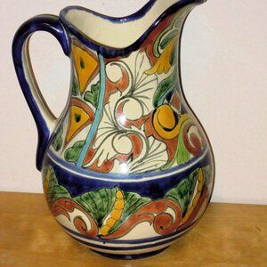 Vintage Talavera REA Mexico Folk Art pottery Majolica Pitcher Jug Hand painted
